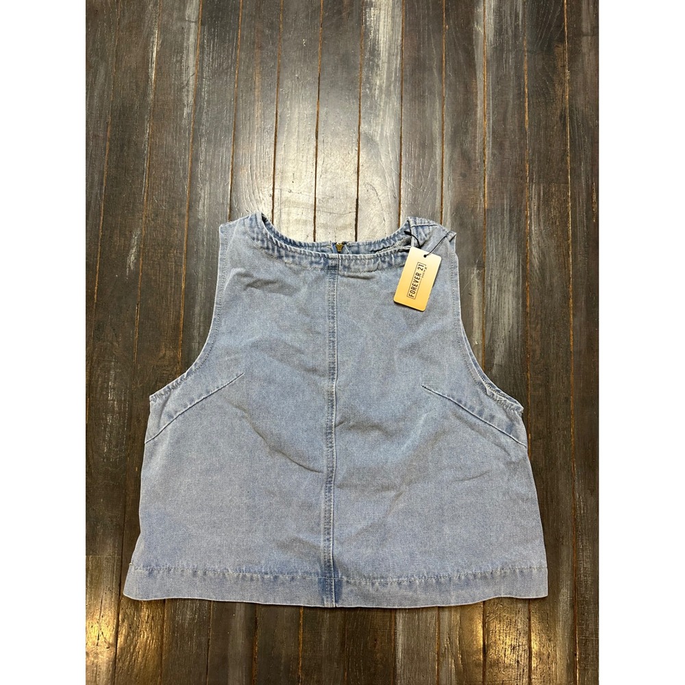 Forever 21 x Shein Denim Crop Top Light Wash Blue Sleeveless Back Zip
